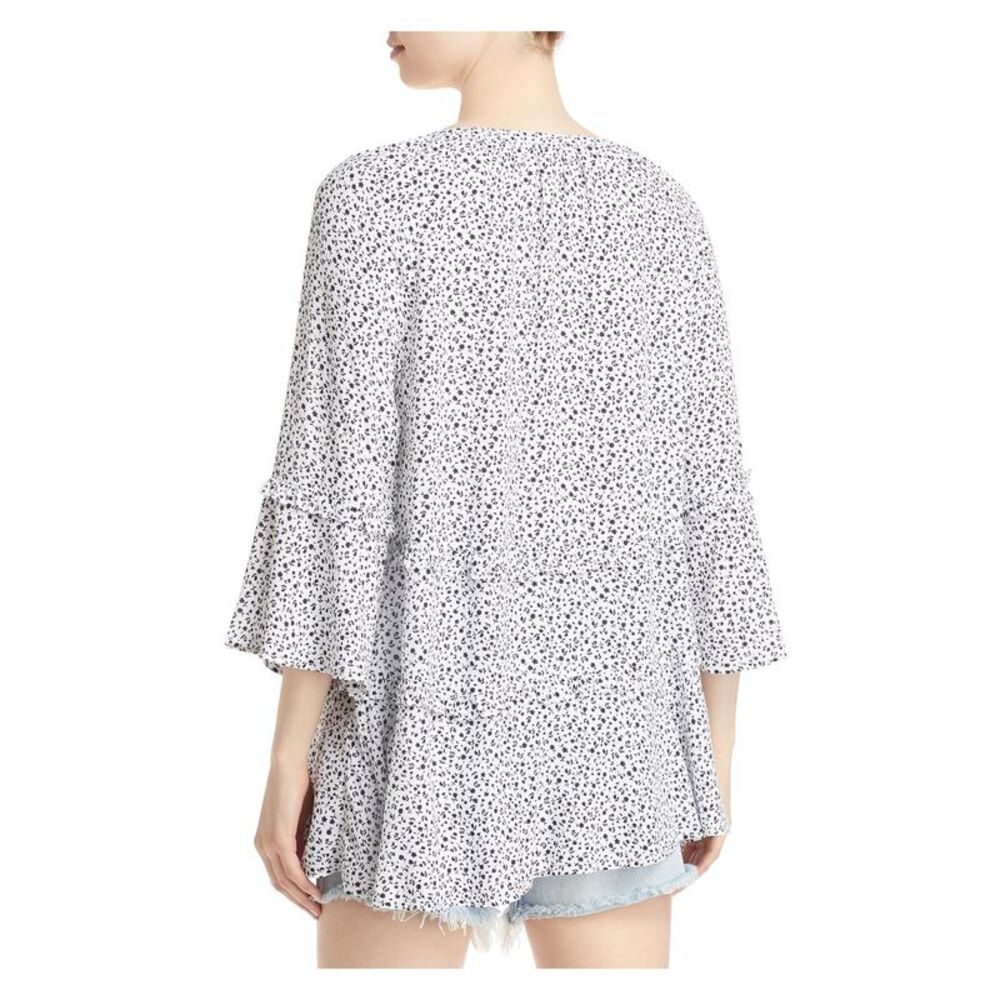 BEACHLUNCHLOUNGE COLLECTION Womens White Ruffled Tiered Split Button Up Top S - Picture 2 of 2